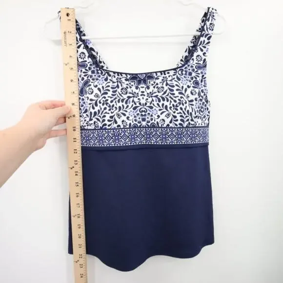 NWOT Lands End Navy Blue White Pattern Swim Tankini Top Underwire Size 8 - Picture 4 of 8